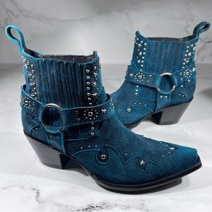 Old Gringo Emillia Blue Suede Leather Star Studded Heeled Cowboy Western Boots